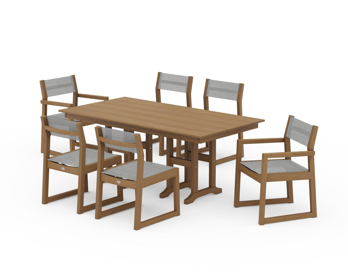 POLYWOOD EDGE Sling 7-Piece Farmhouse Dining Set in Natural / Metallic