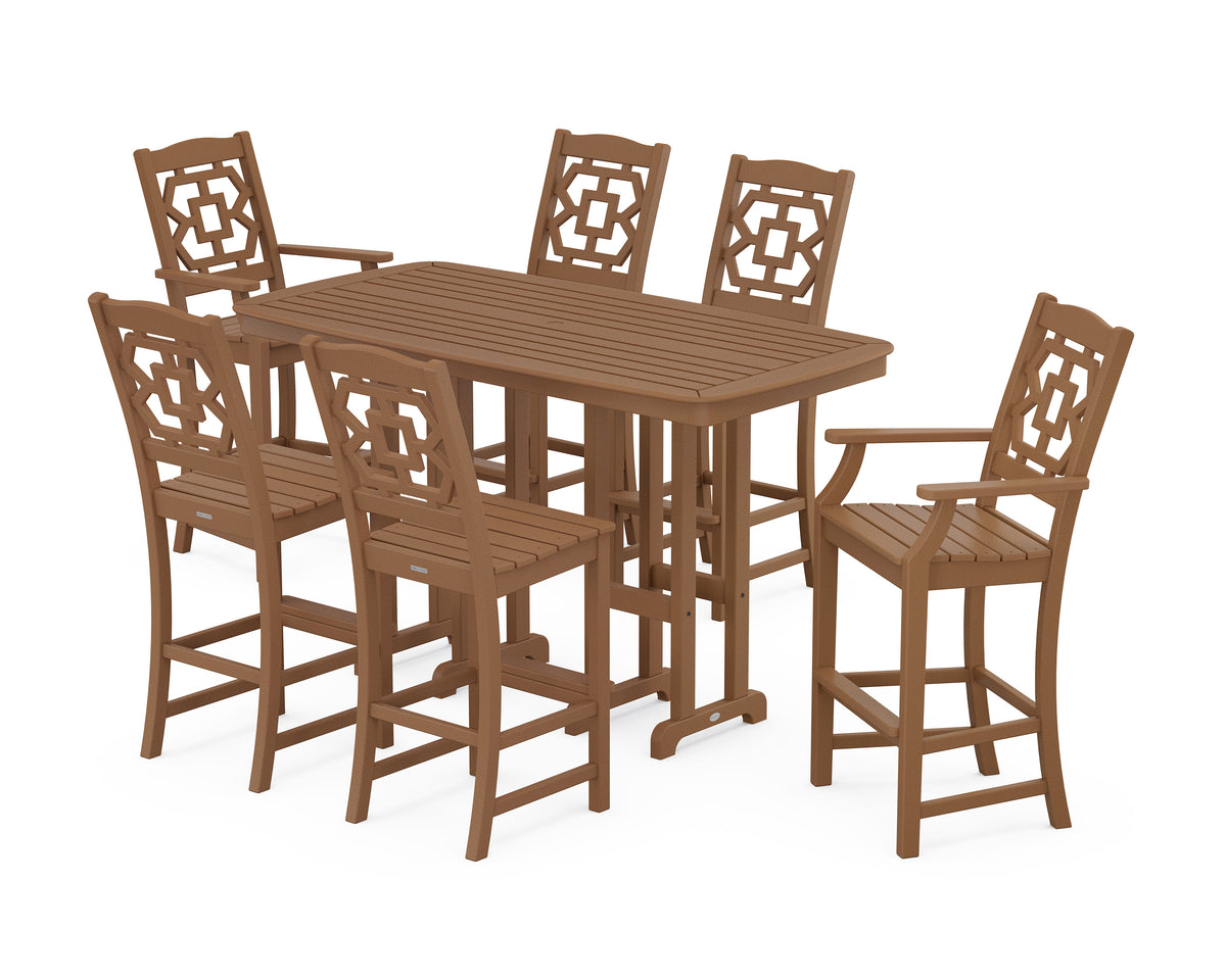 POLYWOOD Chinoiserie 7-Piece Bar Set in Teak