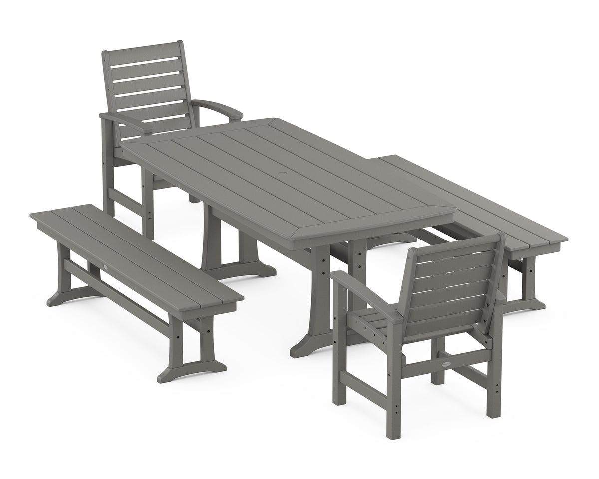 POLYWOOD Signature 5-Piece Dining Set with Trestle Legs - 38" x 73" Table in Slate Grey