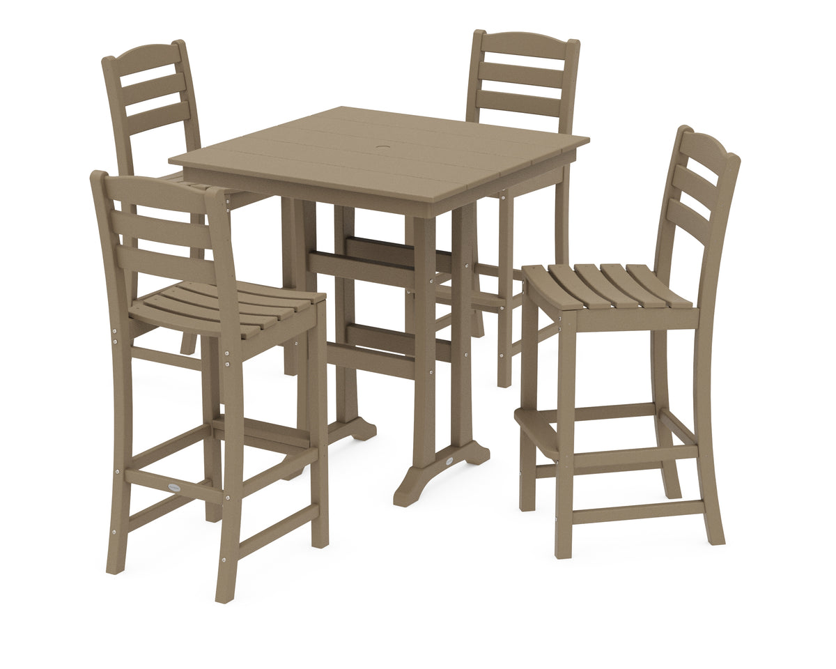 POLYWOOD La Casa Café 5-Piece Farmhouse Trestle Bar Set in Vintage Sahara