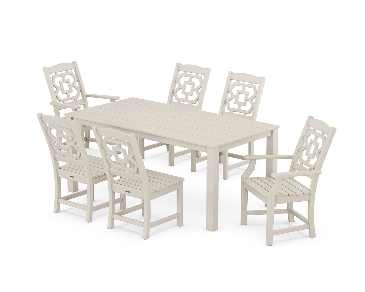 POLYWOOD Chinoiserie 7-Piece Parsons Dining Set in Sand