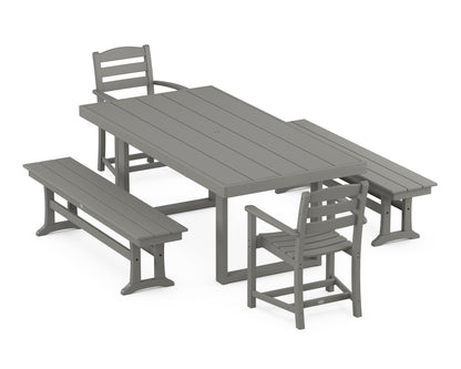 POLYWOOD La Casa Café 5-Piece Dining Set with Benches - 39" x 78" Table in Slate Grey