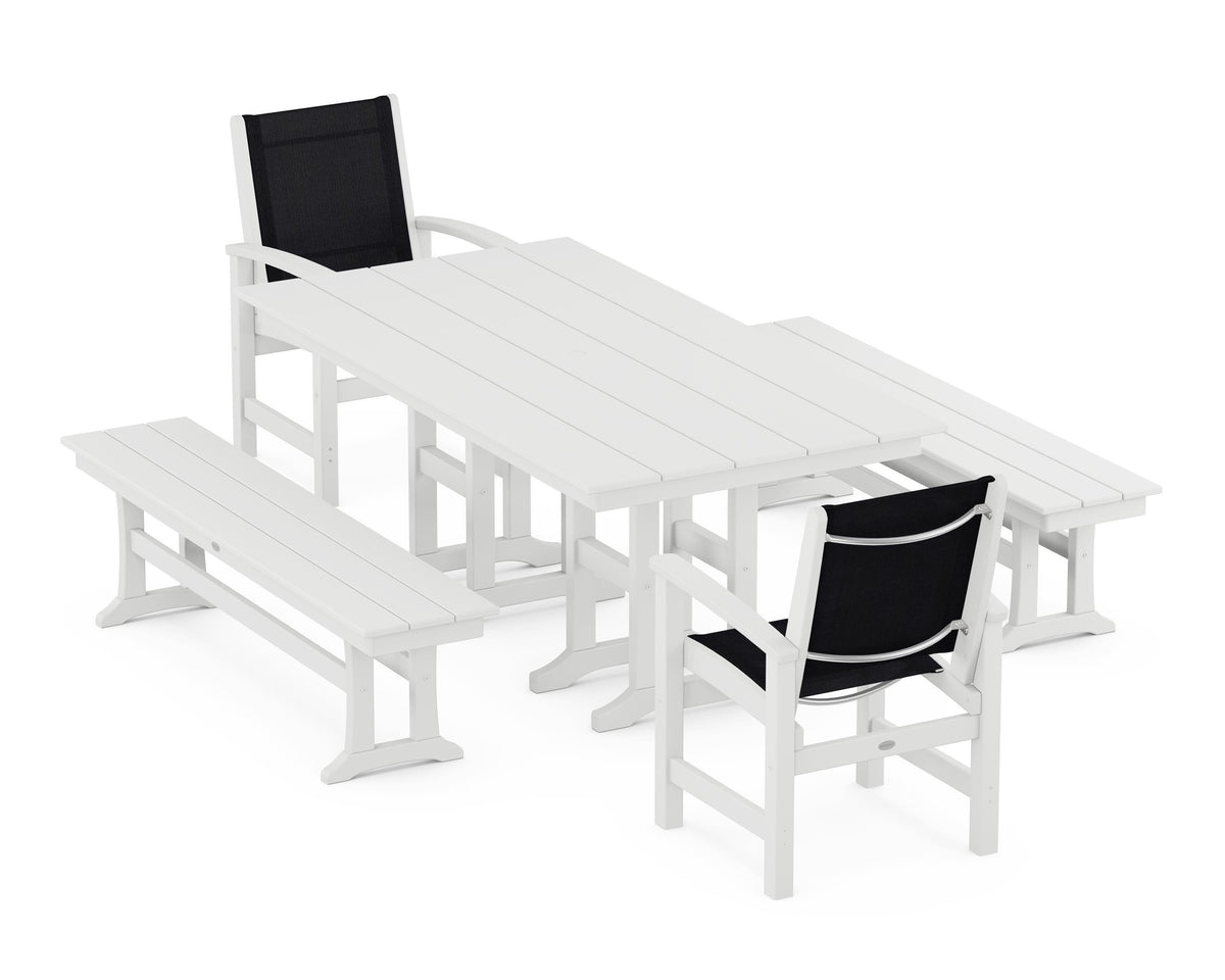 POLYWOOD Coastal 5-Piece Farmhouse Dining Set with Farmhouse 37" x 72" Dining Table in White / Black