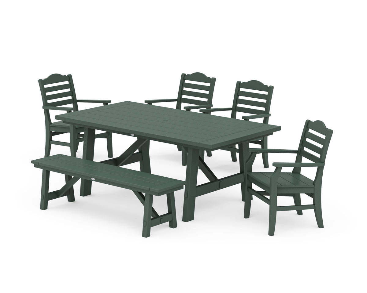 POLYWOOD Savannah 6-Piece Rustic Farmhouse Dining Set with Bench in Green