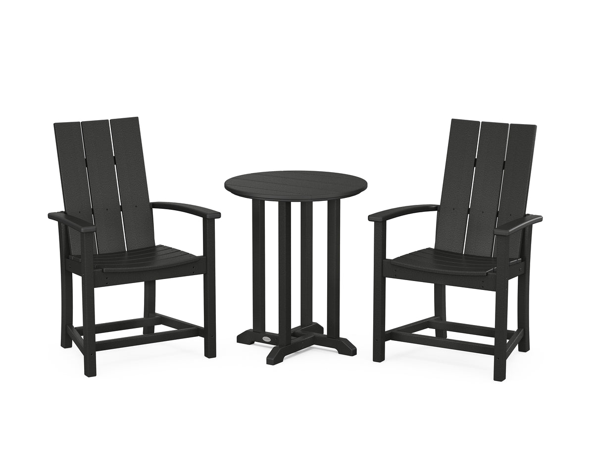 POLYWOOD Modern Adirondack 3-Piece Round Farmhouse Bistro Dining Set in Black