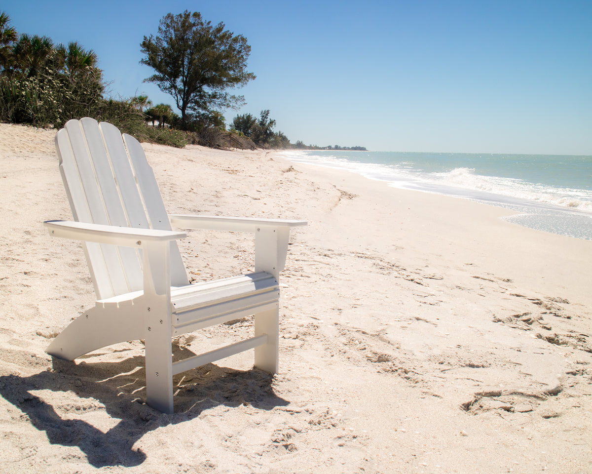 POLYWOOD Vineyard Curveback Adirondack Chair in White in an outdoor setting (2)