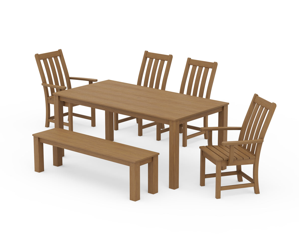 POLYWOOD Vineyard 6-Piece Parsons Dining Set with Bench with Vineyard Dining Side Chair in Natural