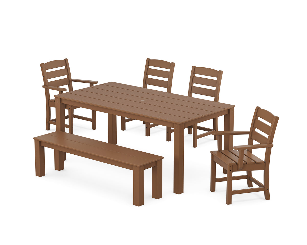 POLYWOOD Lakeside 6-Piece Parsons Dining Set with Bench with Lakeside Dining Side Chair in Teak