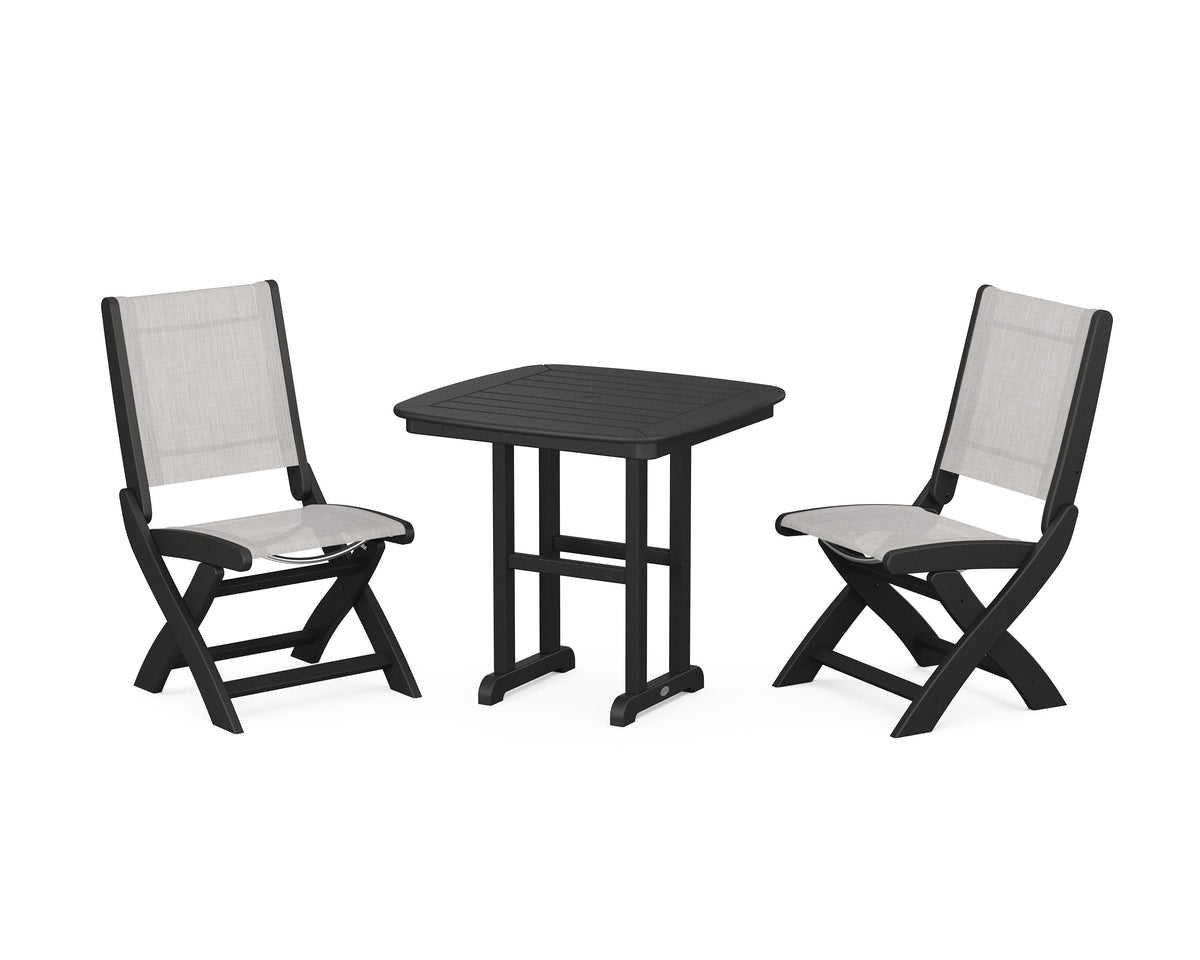 POLYWOOD Coastal Folding Side Chair 3-Piece Dining Set in Black / Parchment