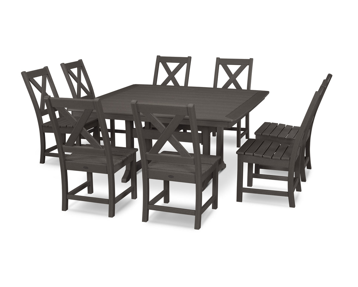 POLYWOOD Braxton 9-Piece Nautical Trestle Dining Set in Vintage Coffee