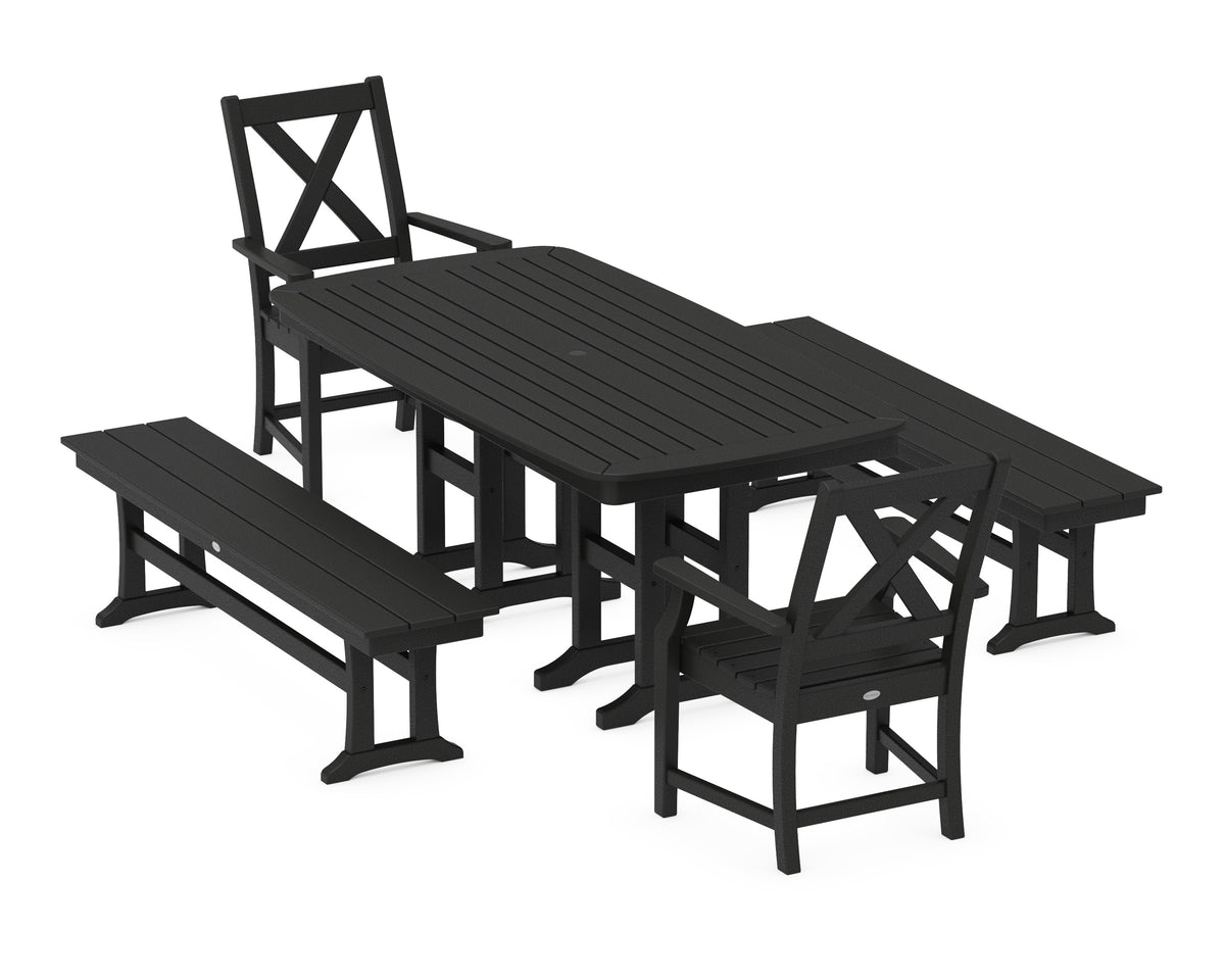 POLYWOOD Braxton 5-Piece Dining Set with Benches - 37" x 72" Table in Black