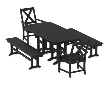 POLYWOOD Braxton 5-Piece Dining Set with Benches - 37" x 72" Table in Black