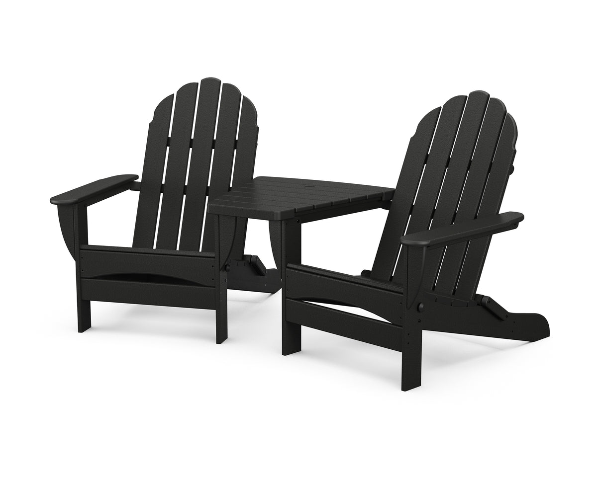 POLYWOOD Classic Oversized Adirondacks with Angled Connecting Table in Black