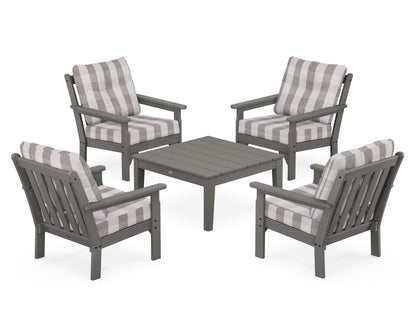 POLYWOOD Vineyard 5-Piece Deep Seating Conversation Set in Slate Grey / Buffalo Plaid Grey Mist