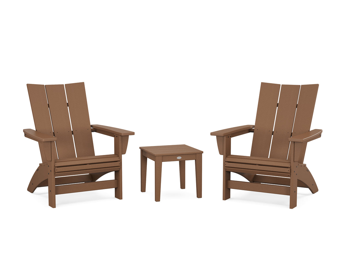 POLYWOOD 3-Piece Modern Grand Adirondack Set in Teak
