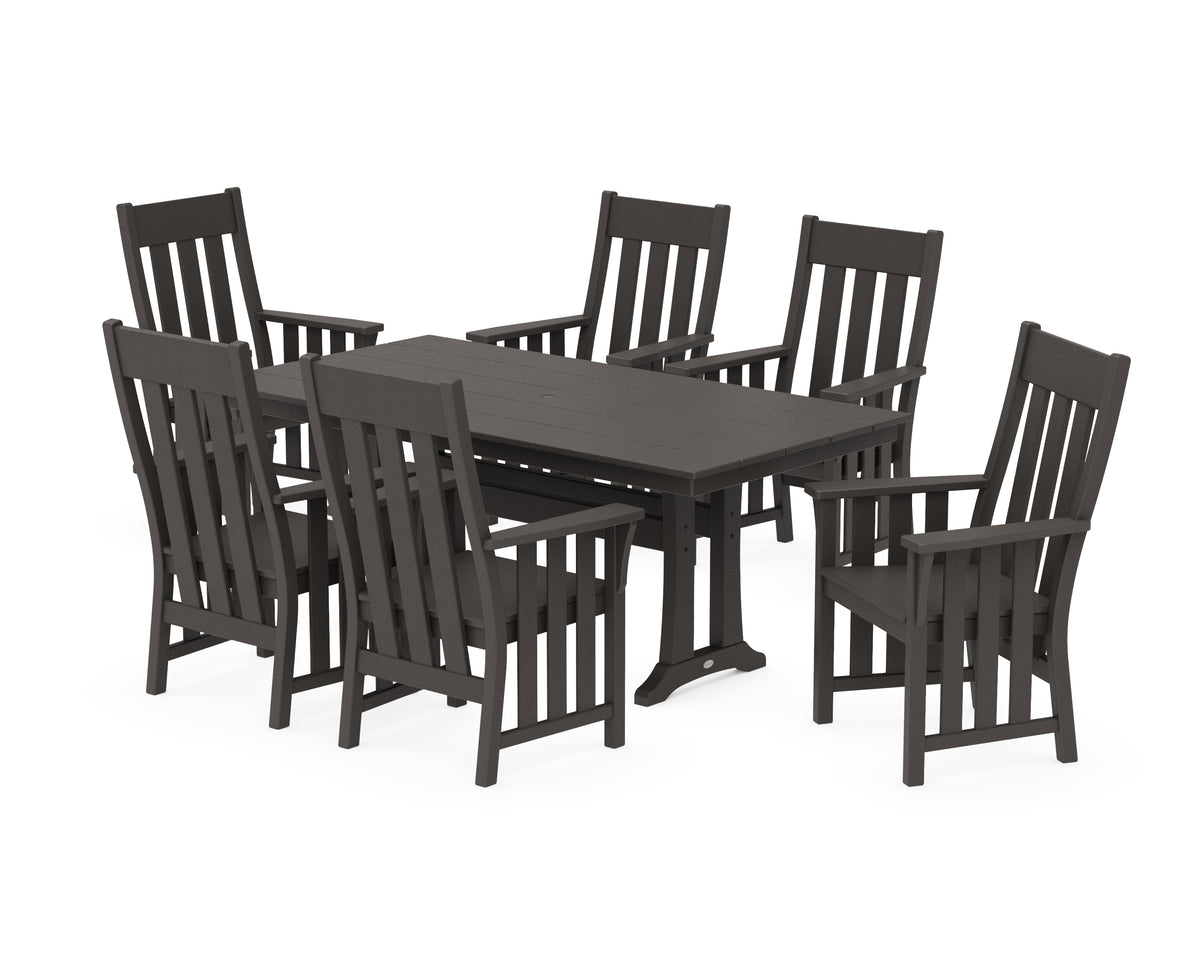 POLYWOOD Acadia Arm Chair 7-Piece Farmhouse Dining Set with Trestle Legs in Vintage Coffee