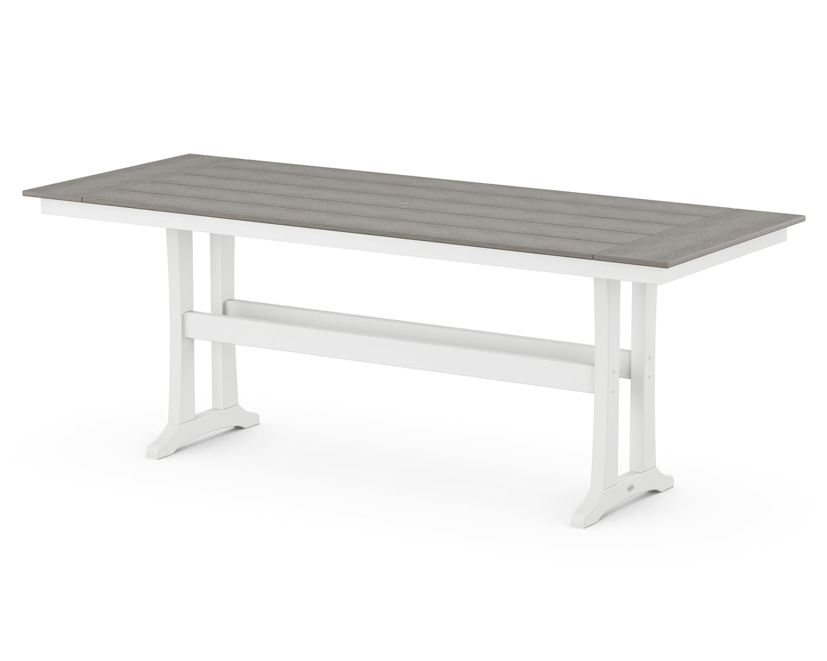 POLYWOOD Farmhouse Trestle 38" x 96" Counter Table in White / Driftwood