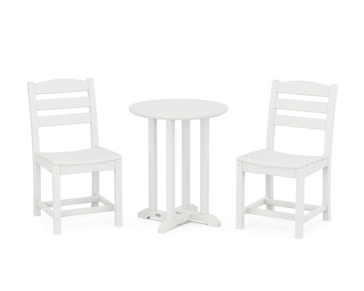 POLYWOOD La Casa Café Side Chair 3-Piece Round Bistro Dining Set in White
