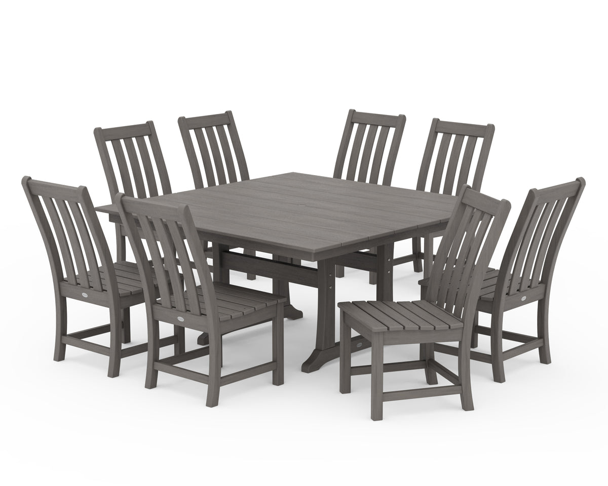 POLYWOOD Vineyard 9-Piece Farmhouse Trestle Dining Set in Driftwood