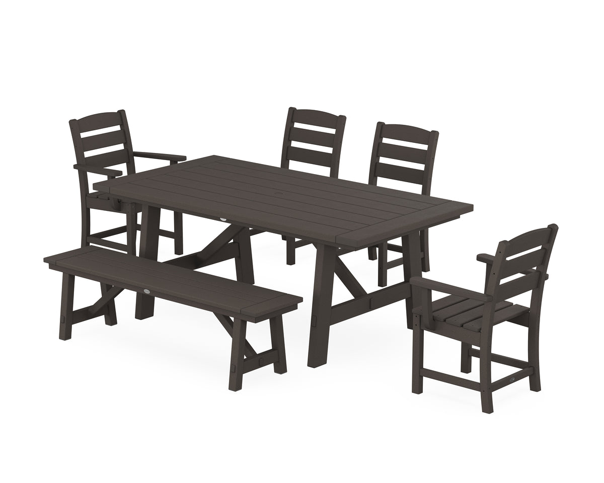 POLYWOOD Lakeside 6-Piece Rustic Farmhouse Dining Set with Bench in Vintage Coffee