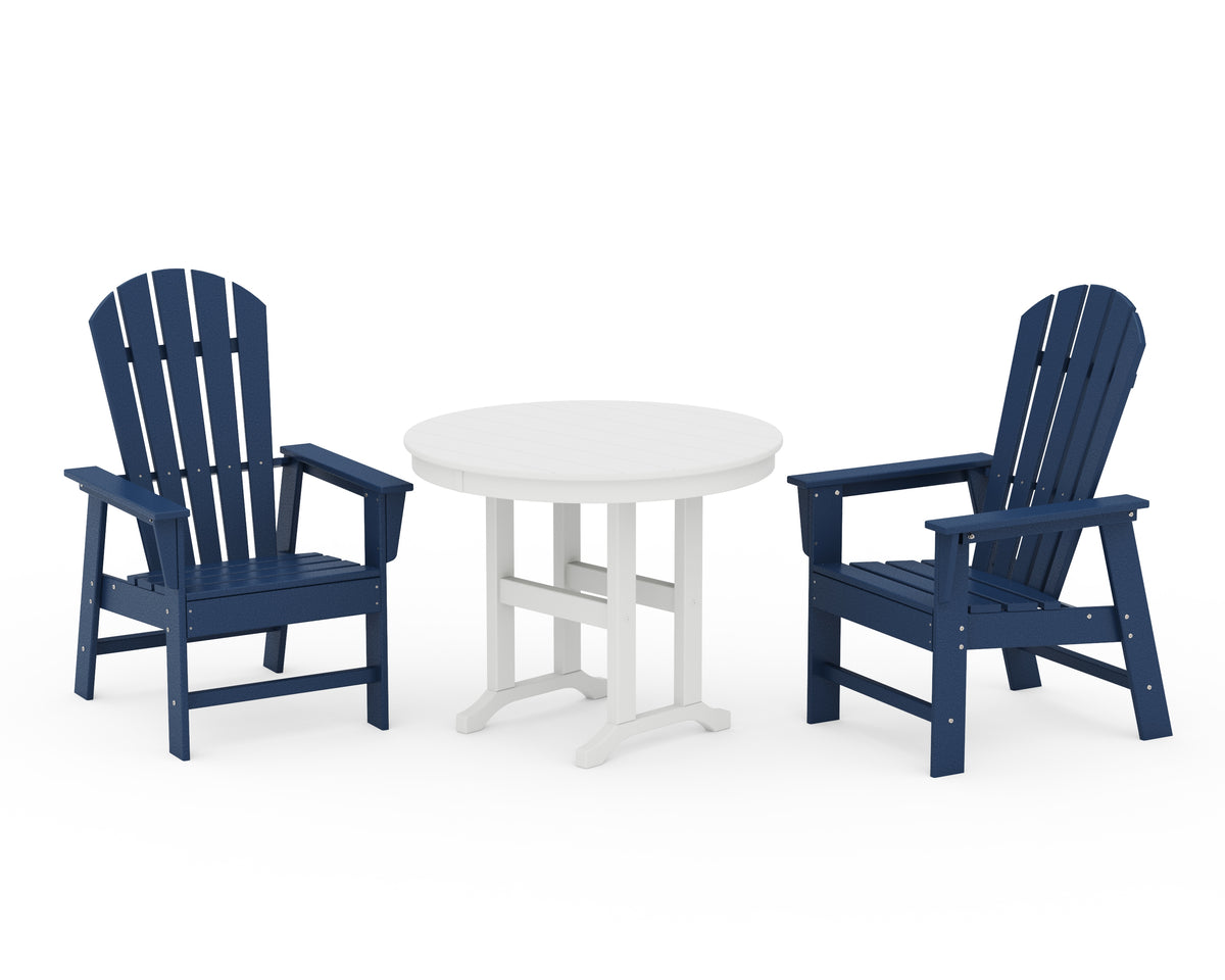 POLYWOOD South Beach 3-Piece Round Farmhouse Dining Set in Navy / White