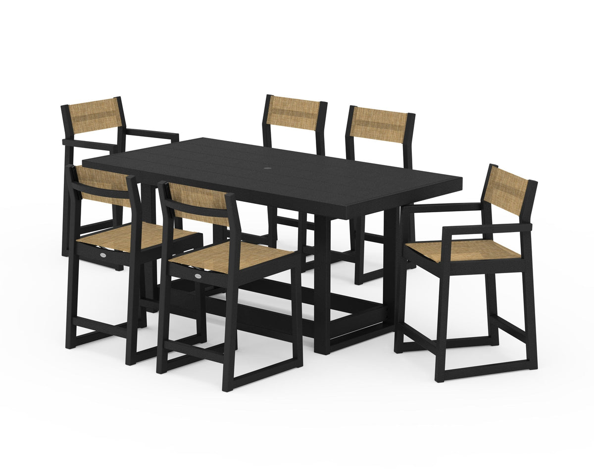 POLYWOOD EDGE Sling 7-Piece Counter Table Set in Black / Burlap