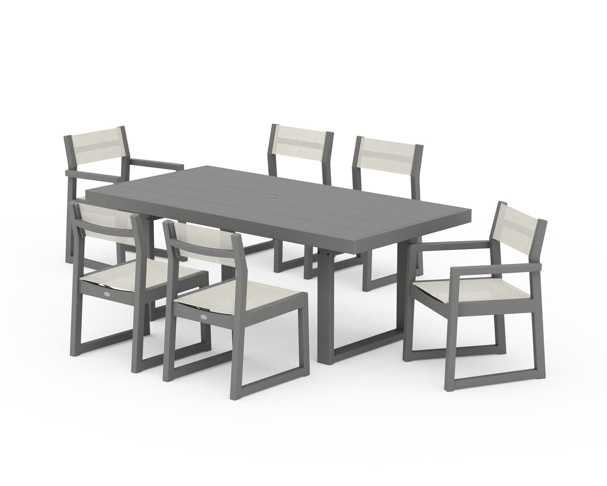 POLYWOOD EDGE Sling 7-Piece Dining Set in Slate Grey / Parchment