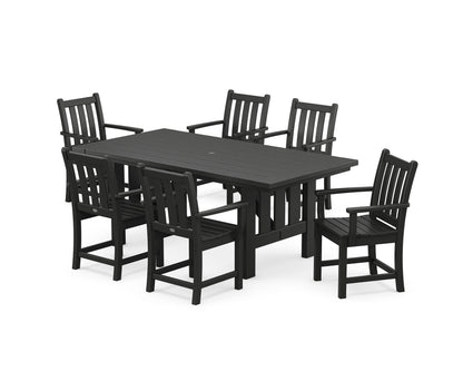 POLYWOOD Traditional Garden Arm Chair 7-Piece Mission Dining Set in Black