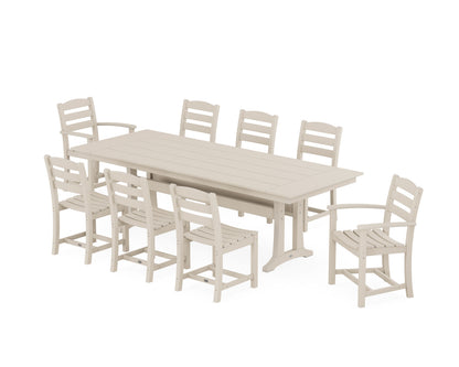 POLYWOOD La Casa Café 9-Piece Farmhouse Dining Set with Trestle Legs in Sand