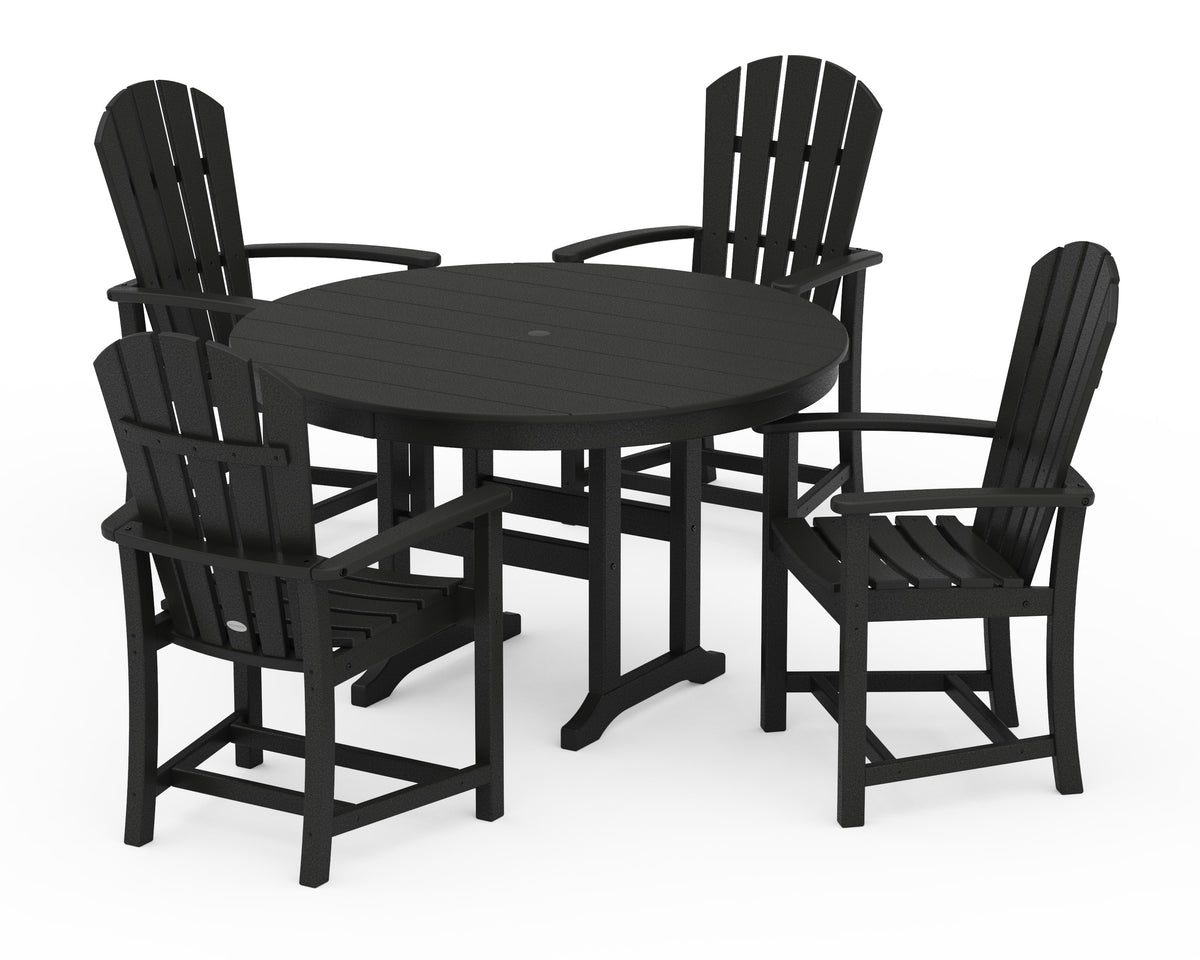 POLYWOOD Palm Coast 5-Piece Round Farmhouse Dining Set in Black
