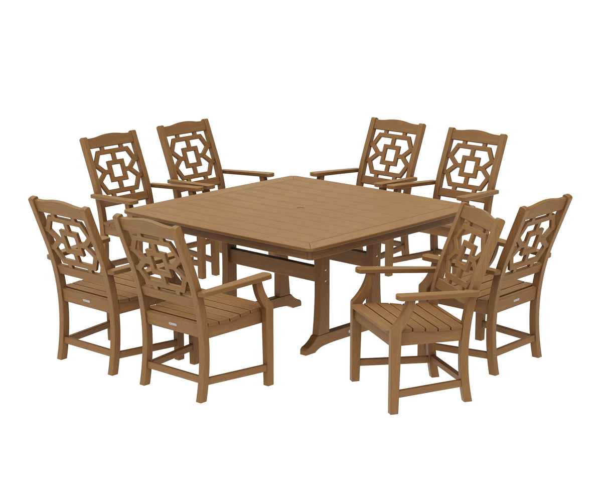 POLYWOOD Chinoiserie 9-Piece Square Dining Set with Trestle Legs in Natural