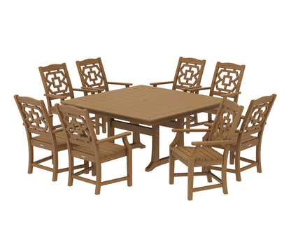 POLYWOOD Chinoiserie 9-Piece Square Dining Set with Trestle Legs in Natural