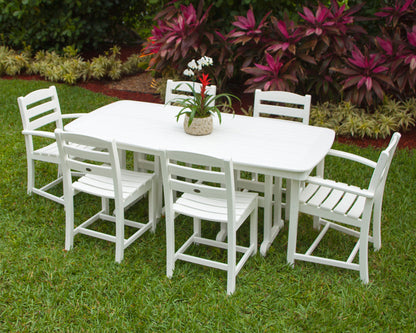 POLYWOOD La Casa Café 7-Piece Dining Set in White styled outdoors