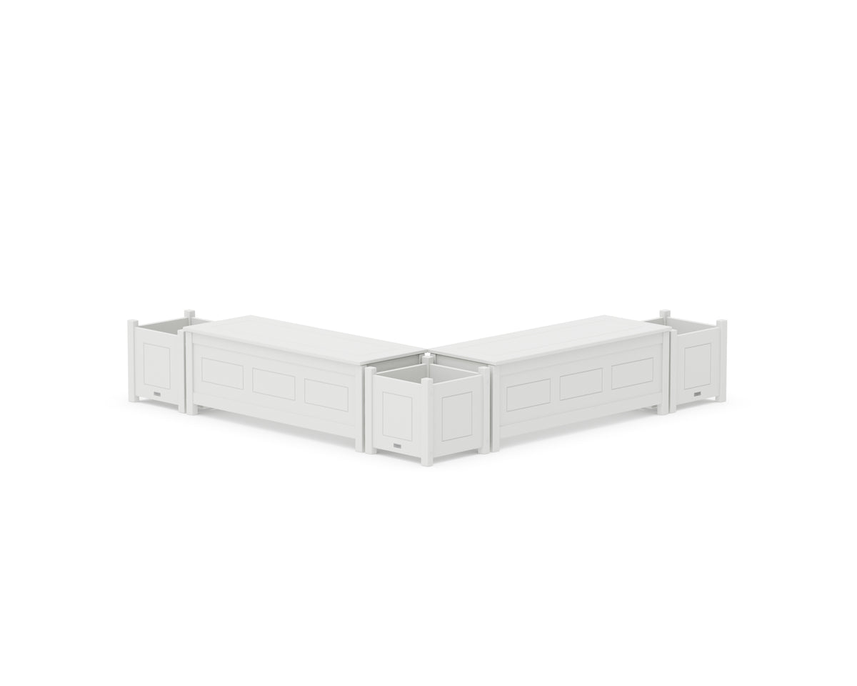 POLYWOOD 48" Country Living L-Shaped Planter Storage Bench Corner Set in White