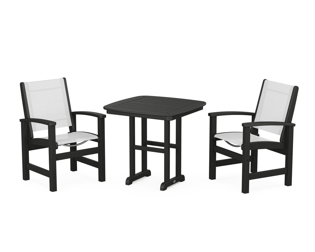 POLYWOOD Coastal 3-Piece Dining Set in Black / White