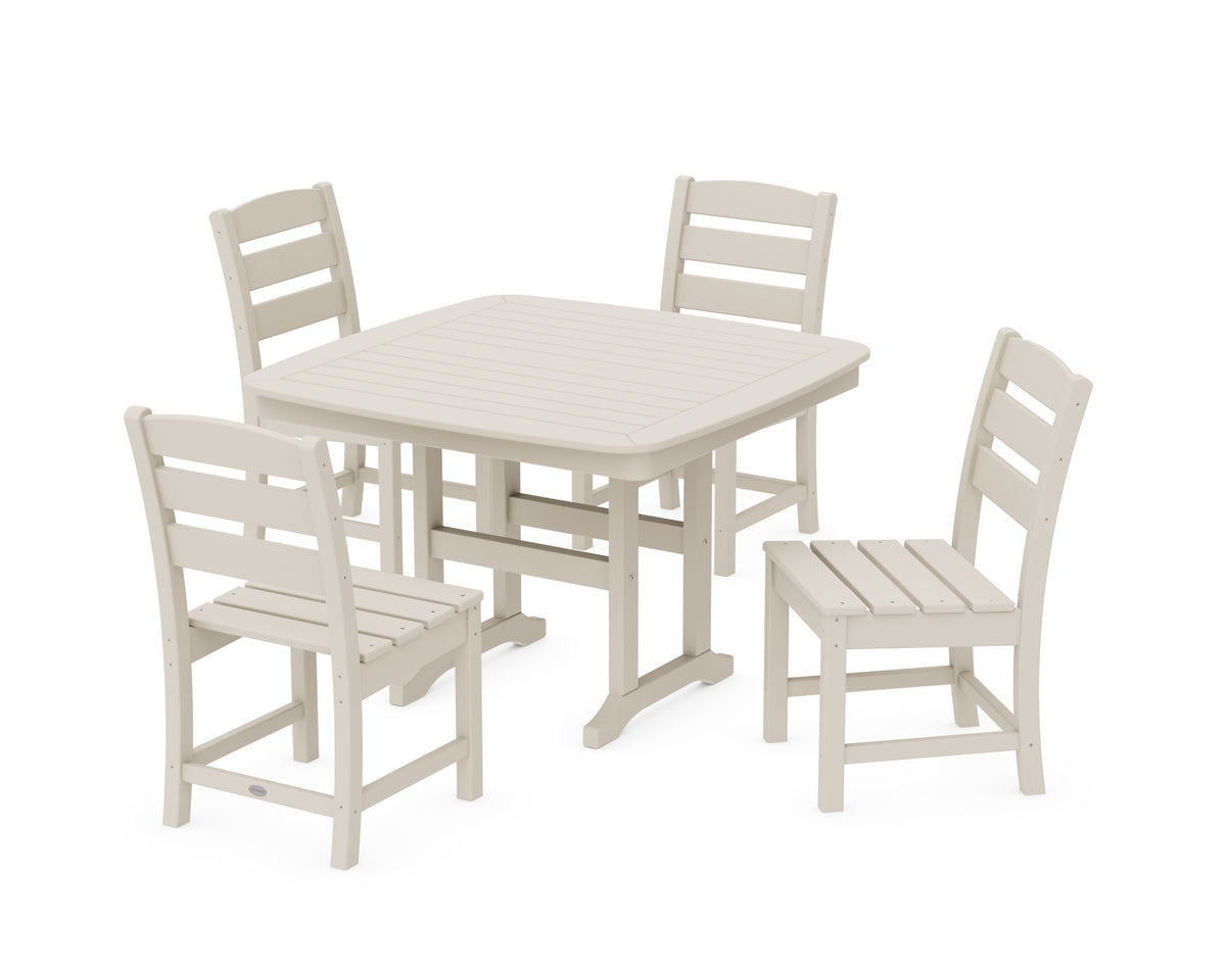 POLYWOOD Lakeside Side Chair 5-Piece Dining Set with Trestle Legs - 44" Table in Sand