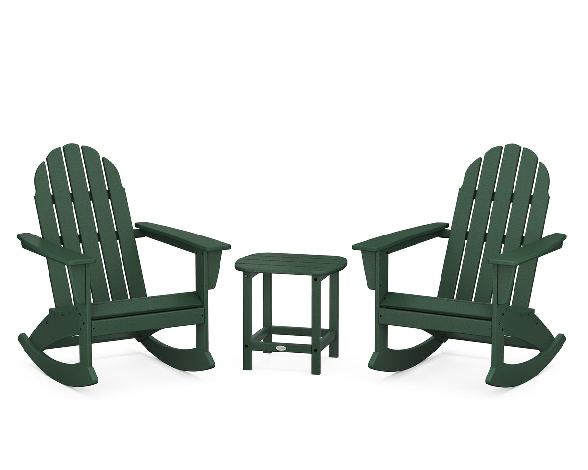 POLYWOOD Vineyard 3-Piece Adirondack Rocking Chair Set with South Beach 18" Side Table in Green