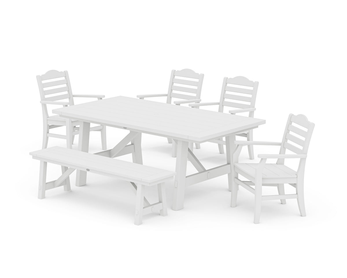 POLYWOOD Savannah 6-Piece Rustic Farmhouse Dining Set with Bench in White