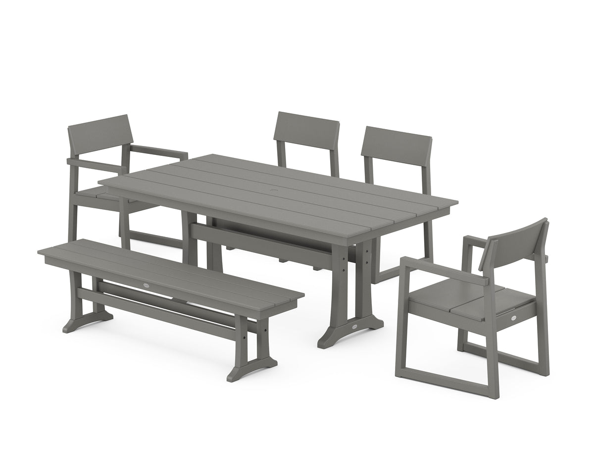 POLYWOOD EDGE 6-Piece Farmhouse Dining Set with Trestle Legs in Slate Grey