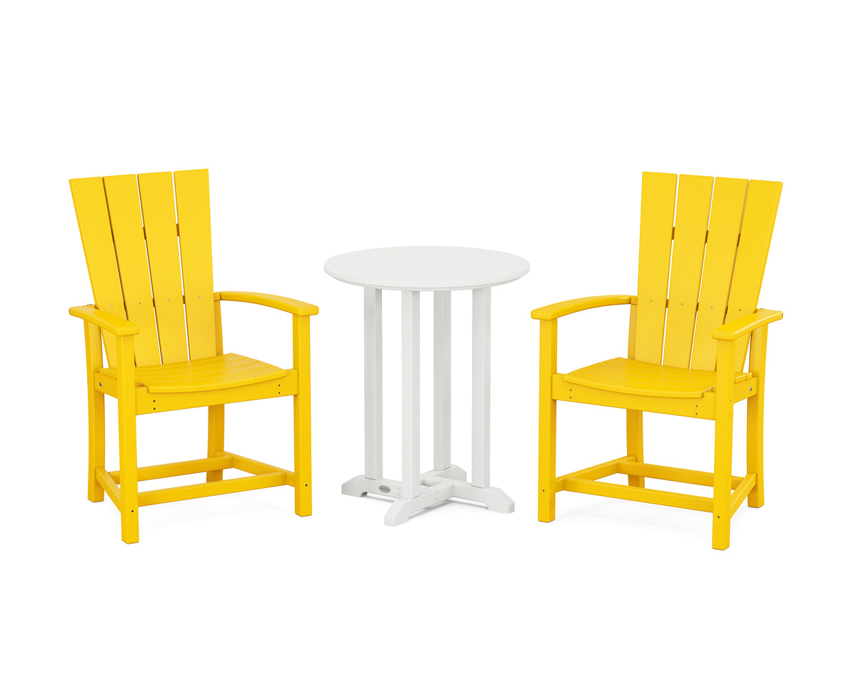POLYWOOD Quattro 3-Piece Round Farmhouse Bistro Dining Set in Lemon / White