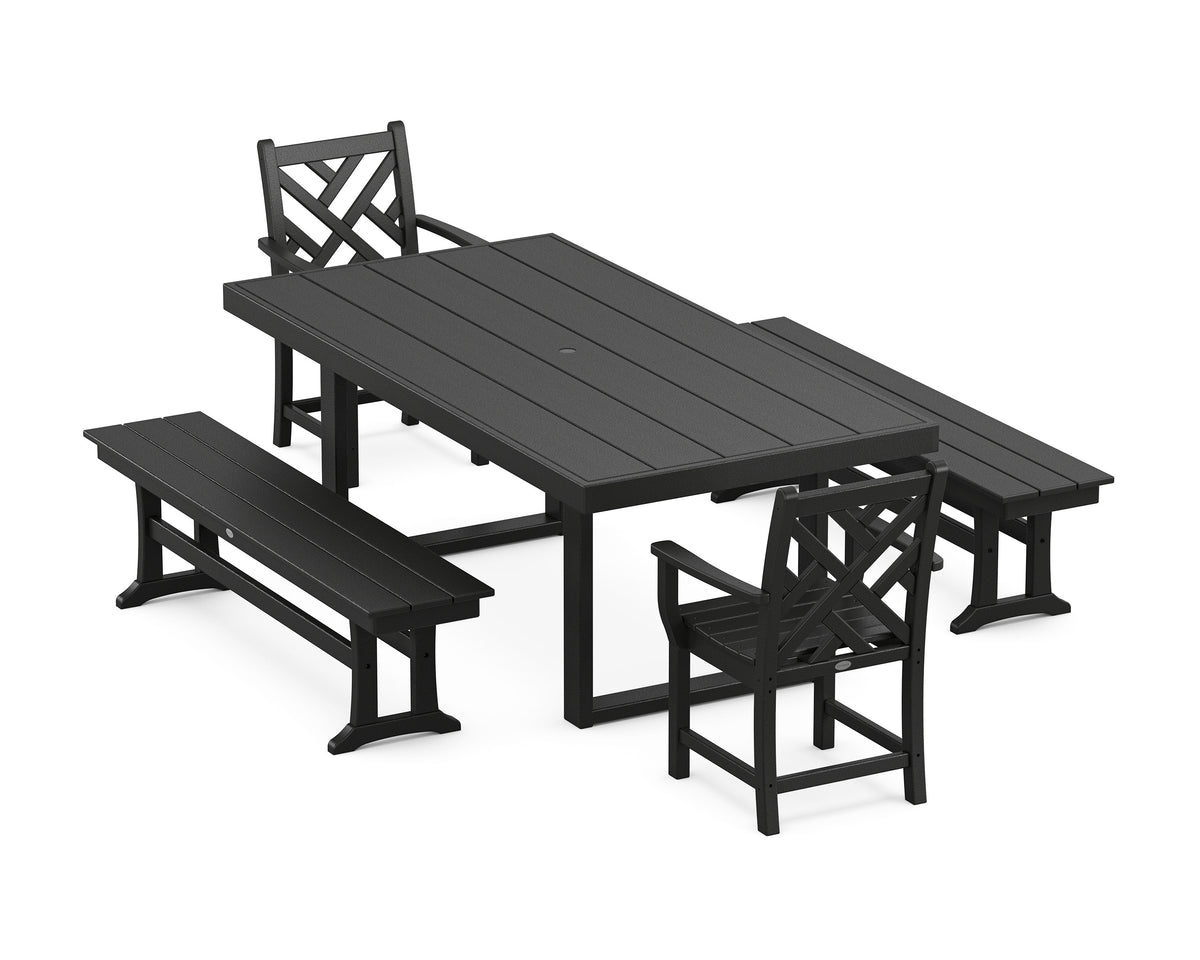 POLYWOOD Chippendale 5-Piece Dining Set with Benches - 39" x 78" Table in Black