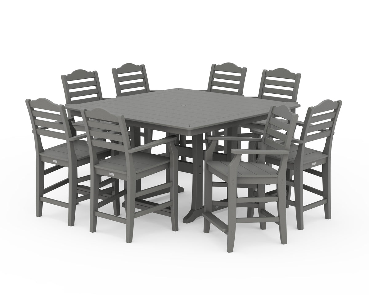 POLYWOOD Savannah 9-Piece Square Counter Set with Trestle Legs in Slate Grey