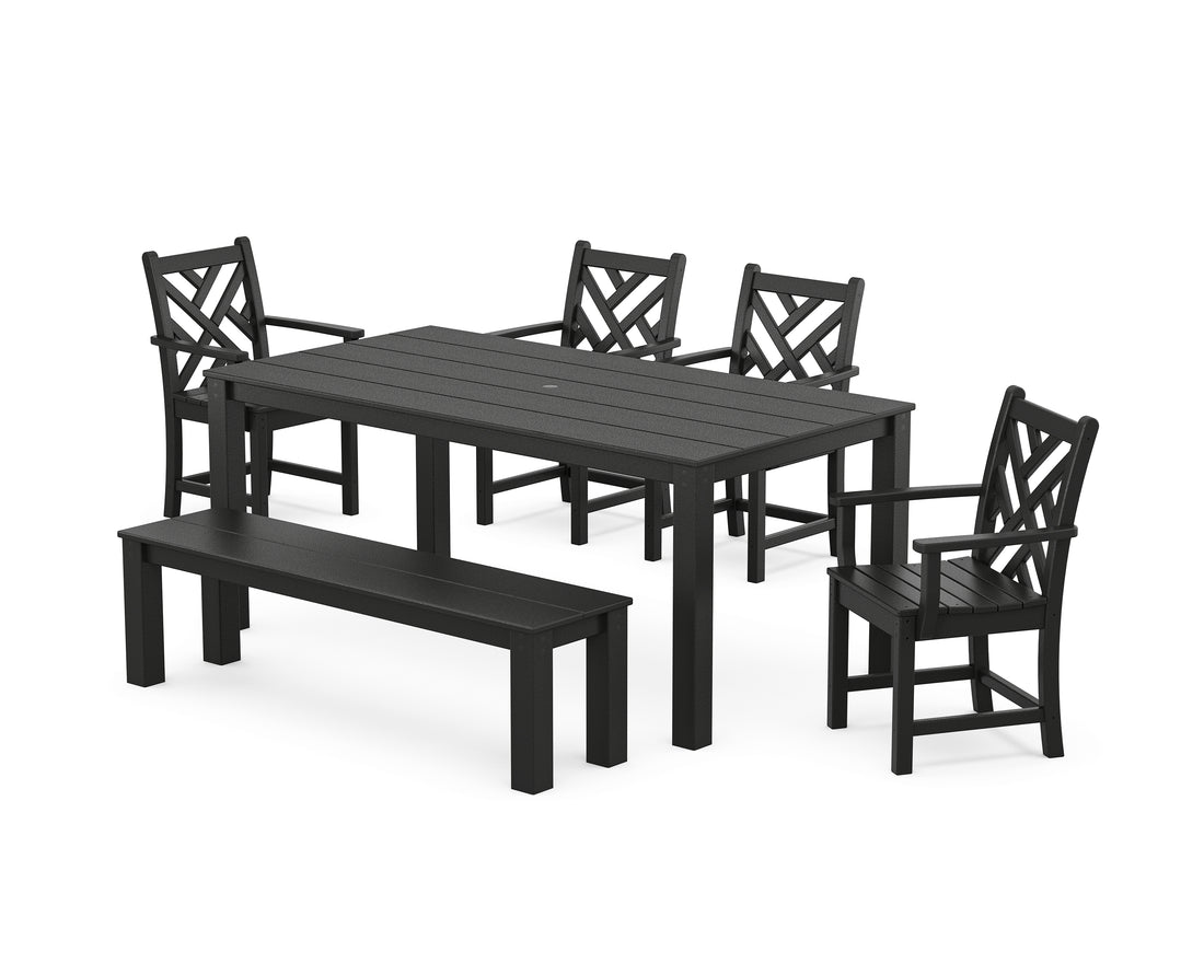 POLYWOOD Chippendale 6-Piece Parsons Dining Set with Bench in Black