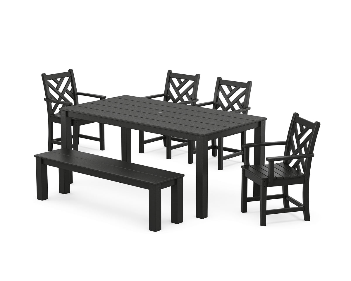 POLYWOOD Chippendale 6-Piece Parsons Dining Set with Bench in Black
