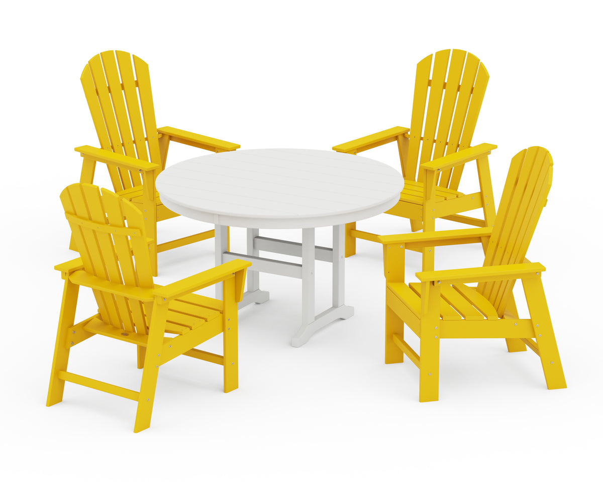 POLYWOOD South Beach 5-Piece Round Farmhouse Dining Set in Lemon / White