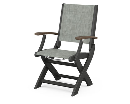 POLYWOOD Coastal Folding Chair in Black with Kona arms and Birch sling