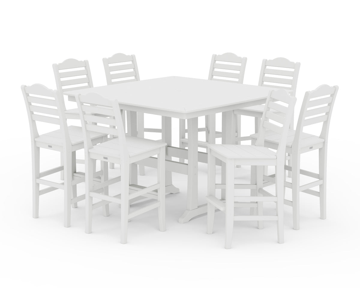 POLYWOOD Savannah Side Chair 9-Piece Square Bar Set with Trestle Legs in White