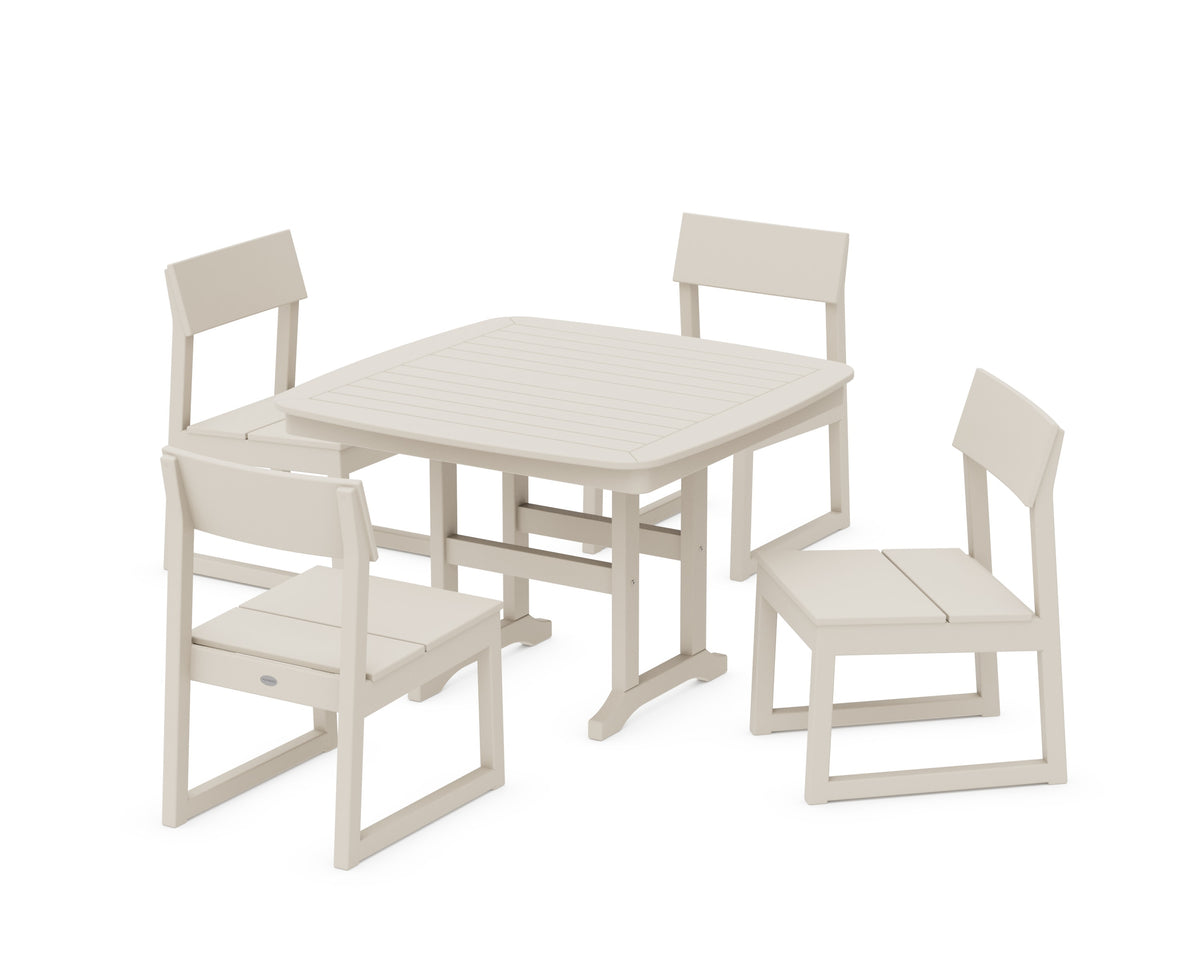 POLYWOOD EDGE Side Chair 5-Piece Dining Set with Trestle Legs (Nautical 44" Table) in Sand