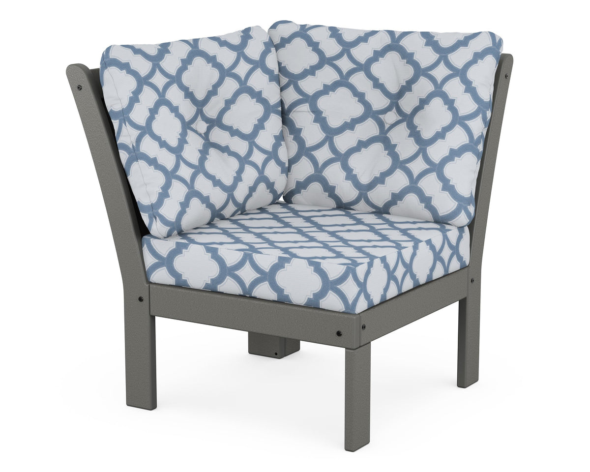 POLYWOOD Vineyard Modular Corner Chair in Slate Grey / Trellis Sky Blue