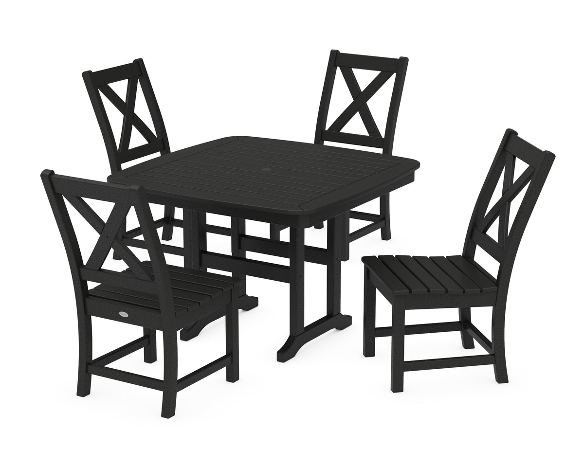 POLYWOOD Braxton Side Chair 5-Piece Dining Set with Trestle Legs - 44" Table in Black